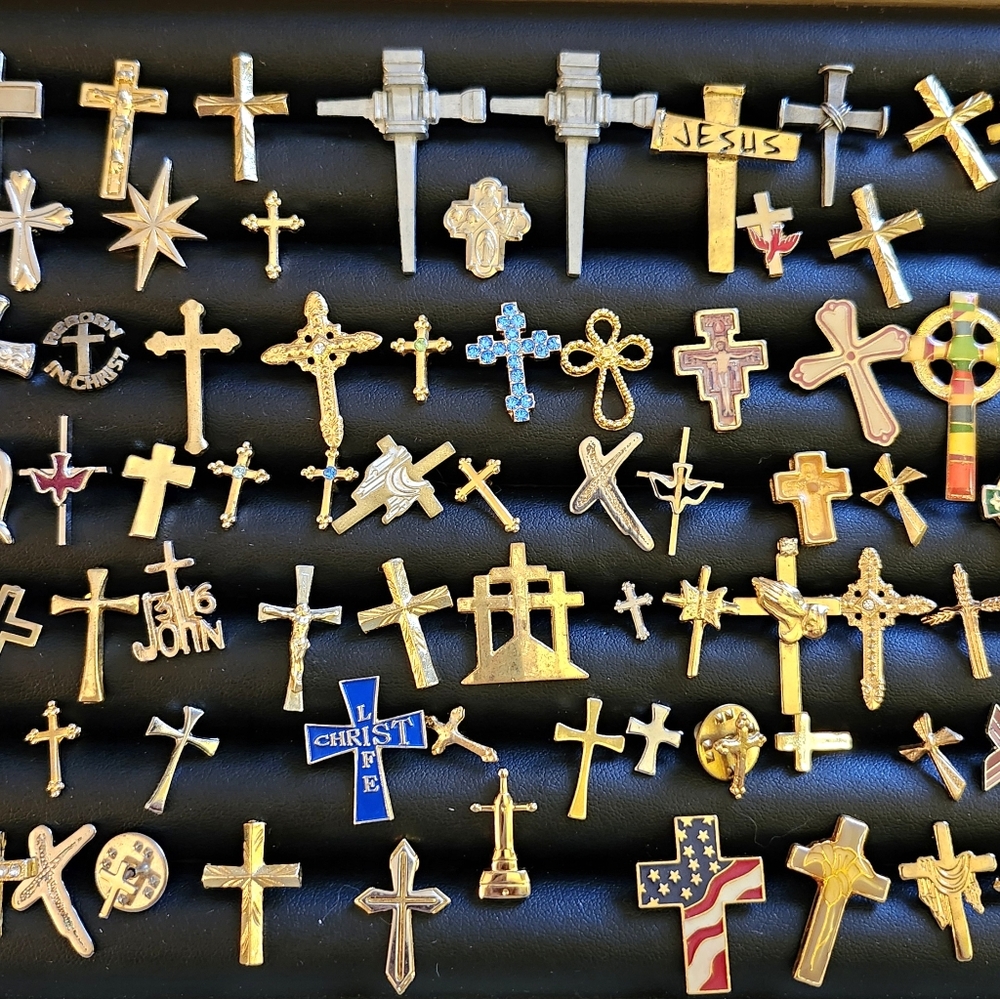 Lot of 70 Religious Christian Pins Lapel Cross All Cross Lot Huge Variety